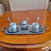 set tazzine caffè con vassoio porcellana e peltro
