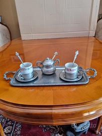 set tazzine caffè con vassoio porcellana e peltro