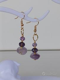 Orecchini ametista grezza e mezzicristalli 