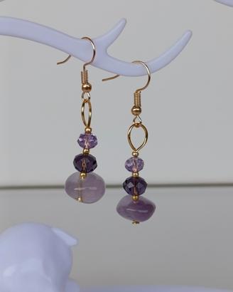 Orecchini ametista grezza e mezzicristalli 