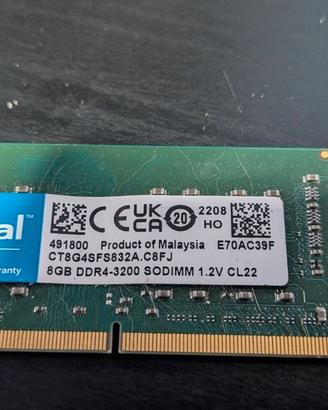 RAM Crucial DDR4 3200MHz 288pin con 8GB