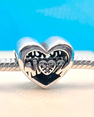 Charm argento 925 cuore zirconi mom mamma love you