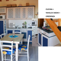 CUCINA BLU E BIANCA + TAVOLO E SEDIE + CREDENZA