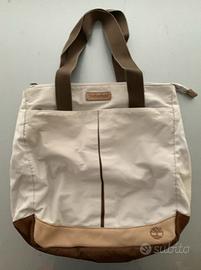 Borsa a spalla Timberland in tela beige e marrone