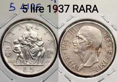5 lire 1937 Rara