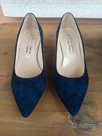 Décolleté blu in camoscio n. 38, tacco 6 cm