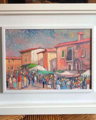 dipinto ad olio - sagra di paese - Livorno