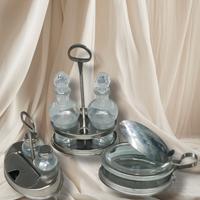 Set tavola vintage in acciaio inox e cristallo '70