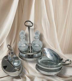 Set tavola vintage in acciaio inox e cristallo '70