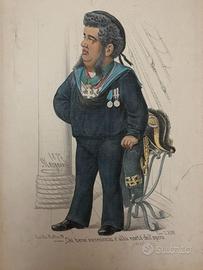 Antica caricatura FERDINANDO ACTON Napoli 1877