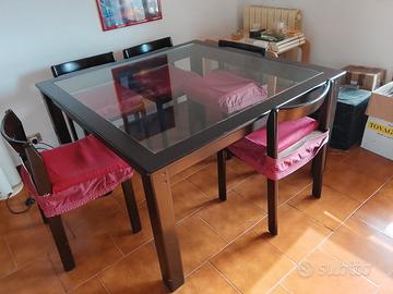 tavolo vintage legno cristallo 