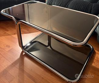 Tavolino design anni ’70 vetro fumé cromato
