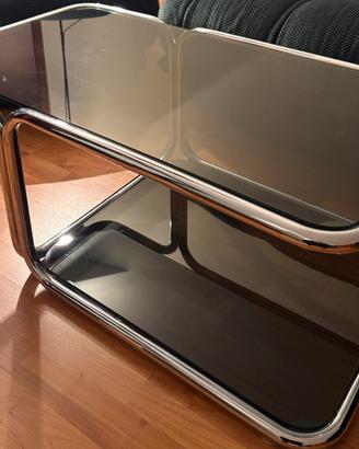 Tavolino design anni ’70 vetro fumé cromato
