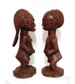 2 statue tribali d’epoca in legno statua scultura