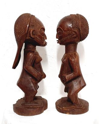 2 statue tribali d’epoca in legno statua scultura