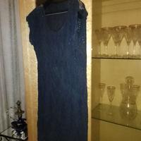 vestito traforato paiettes e spalline blu notte sp