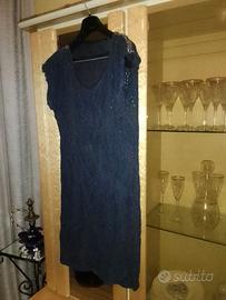 vestito traforato paiettes e spalline blu notte sp