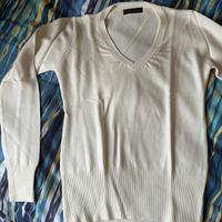 Maglione donna bianco scollo a V