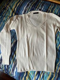 Maglione donna bianco scollo a V