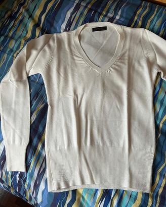 Maglione donna bianco scollo a V