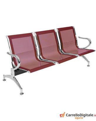 Panca per sala attesa 3 posti in acciaio Rosso