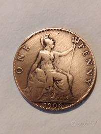 moneta antica inglese one penny