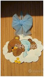 Fiocco nascita cicogna in legno