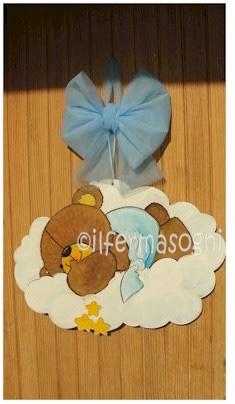 Fiocco nascita cicogna in legno