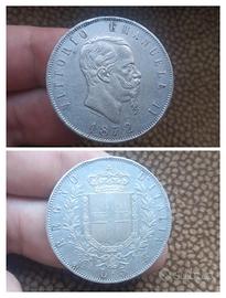 Argento 5 lire 1872 Moneta Regno d'Italia