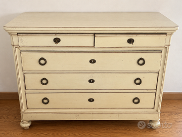 Comò cassettone classico color avorio, 5 cassetti
