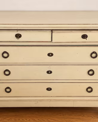Comò cassettone classico color avorio, 5 cassetti