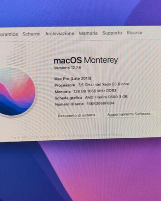 Mac Pro del 2016,128Gb RAM, 512 SSD, Os Monterey 