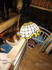 Lampada Tavolo Stile Tiffany Vintage Ottone Marmo