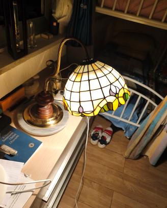 Lampada Tavolo Stile Tiffany Vintage Ottone Marmo