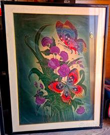 Quadro Vintage Batik Fiori e Farfalle