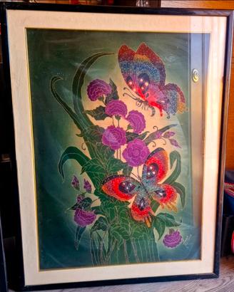 Quadro Vintage Batik Fiori e Farfalle