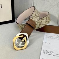 Cintura Gucci beige con pelle marrone