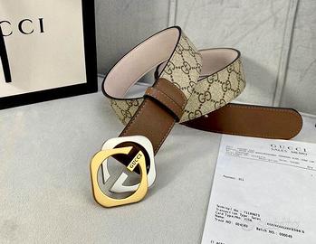 Cintura Gucci beige con pelle marrone