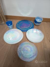 servizio piatti vetro di murano perlato