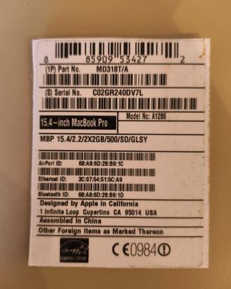 MacBookPro non funzionante per pezzi di ricambio