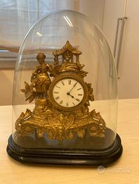 Orologio antico camino tavolo bronzo dorato teca