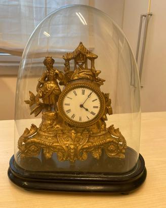 Orologio antico camino tavolo bronzo dorato teca