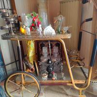 Carrello portavivande vintage in ottone e vetro
