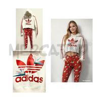 TUTA D ADIDAS LEGGINGS ROSSI FIORI E FELPA BIANCA