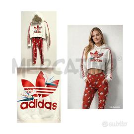 TUTA D ADIDAS LEGGINGS ROSSI FIORI E FELPA BIANCA