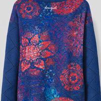 Pullover Desigual collo alto fantasia blu