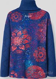 Pullover Desigual collo alto fantasia blu