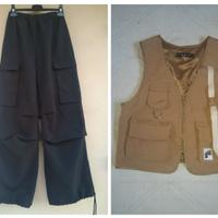Pantaloni cargo Neri e gilet beige donna - SUMWON