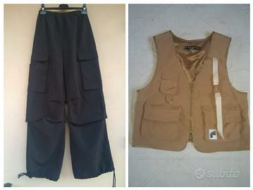 Pantaloni cargo Neri e gilet beige donna - SUMWON