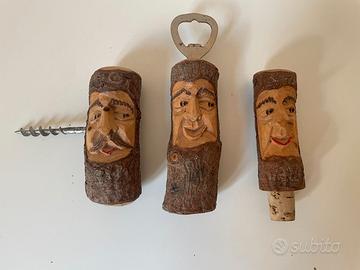 Set cavatappi vintage in legno intagliati a mano
